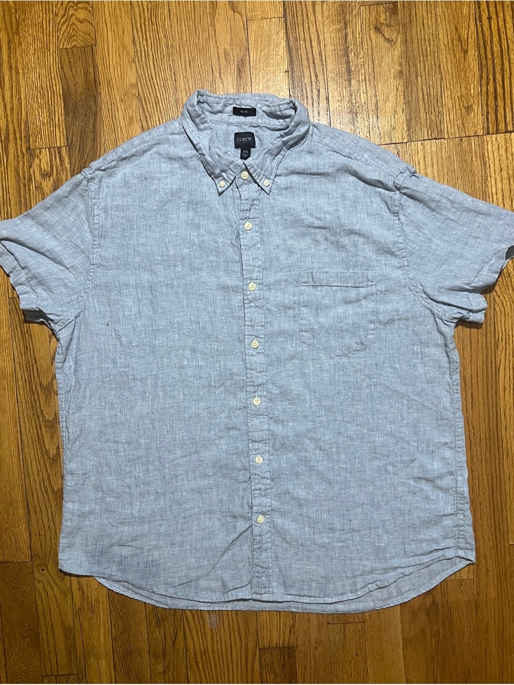 J.Crew Shirt Mens XXL Slim Fit Blue Linen Blend Button Up Short Sleeve Pocket